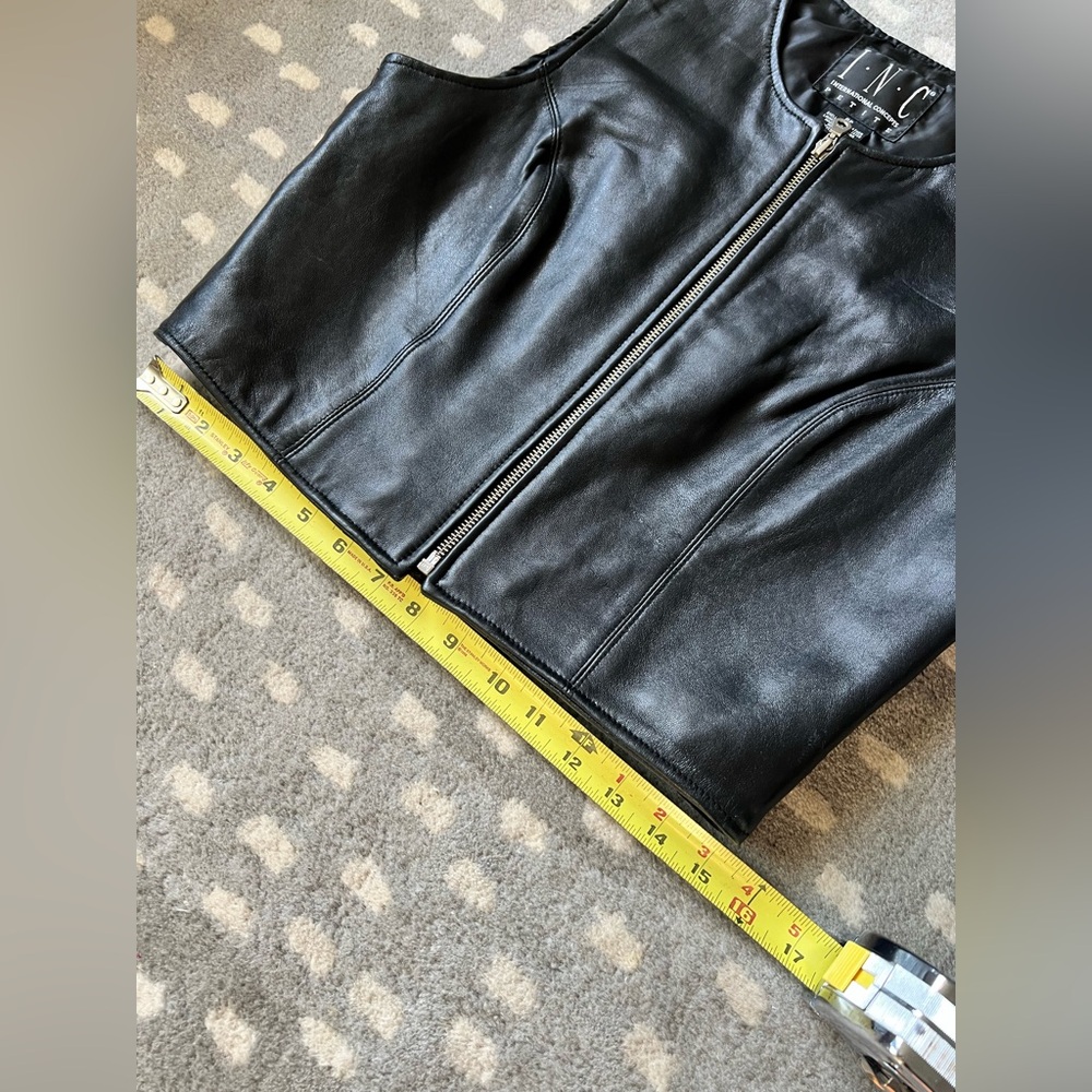 Black 100% Leather Zip-Up Moto Vest, INC International Concepts - Sz 8 Petite - Picture 8 of 13